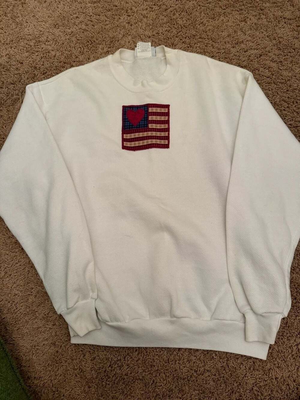 Vintage Lee Cotton Blend Crewneck Sweatshirt with Americana Quilt Patch Detail